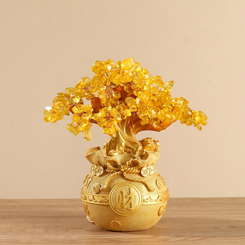 Gold Fortune tree money tree lucky bag money tree decoration living room entrance wine cabinet home decoration resin crafts