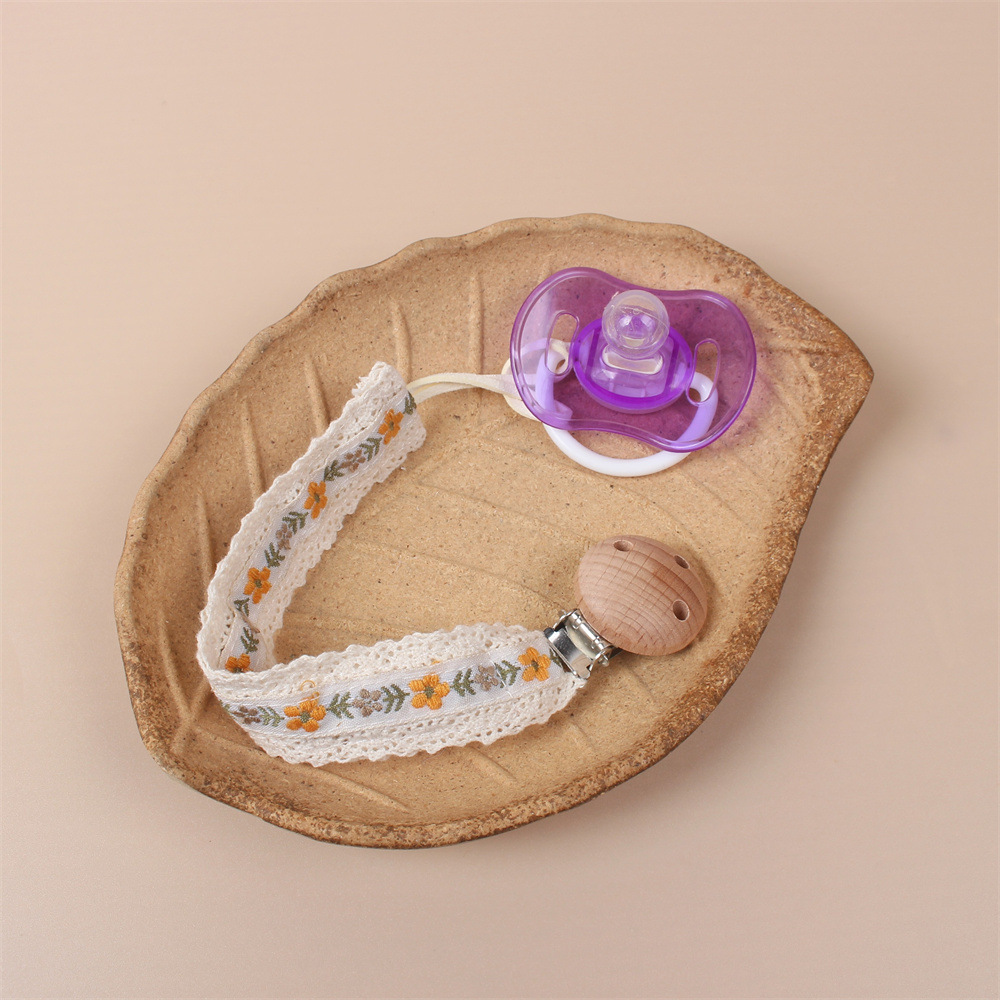 ins Baby Embroidered Pacifier Chain Baby's Tooth Gel Small Toy Anti-dropping Chain Lace Beech Nipple Clip Lanyard