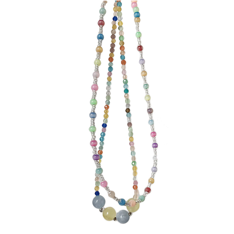 Rainbow Candy Summer Beaded Clavicle Chain Niche Design Girl Necklace Cat's Eye Natural Stone Beads Neck Chain for Women