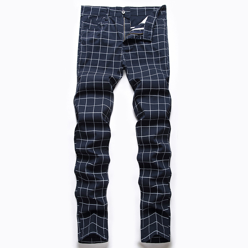 2022 new casual pants men's European and American stretch dress pants cross-border large size plaid pants straight vertical cotton pants