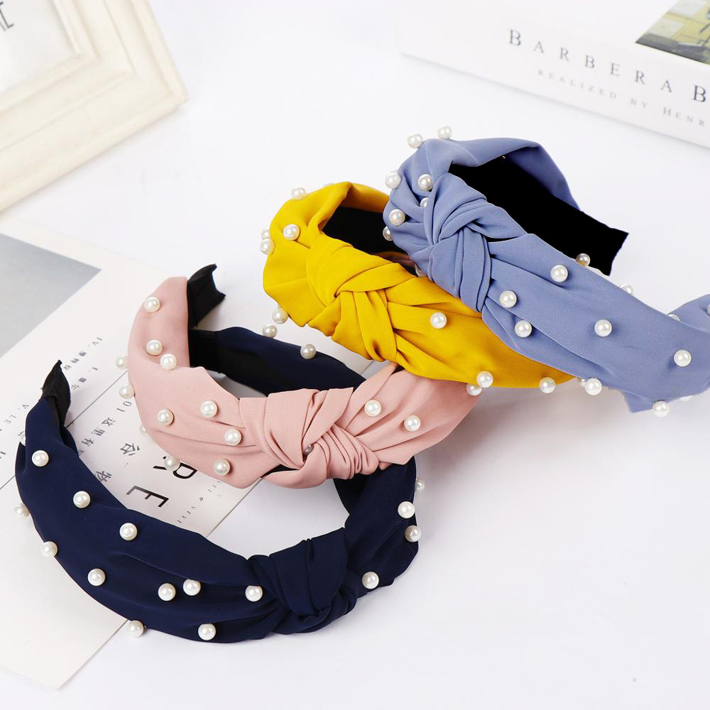 Fabric wide-brimmed hair hoop ins sweet pearl fabric hair hoop knot wash hair accessories hair hoop wholesale