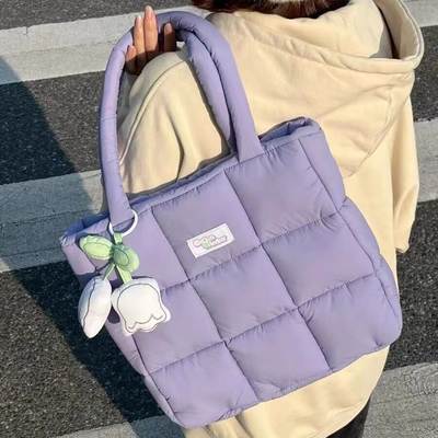 Cute expansion handbag new large capacity Computer Bag tote underarm bag Jiugongge nylon cotton-filled cloth bag