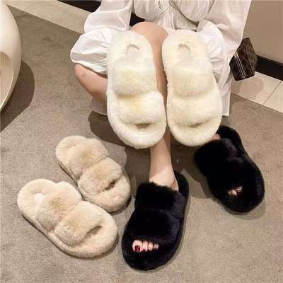 Women's plush slippers 2023 new Korean style ins fashionable shoes autumn and winter fashionable home cotton slippers women's woolen slippers