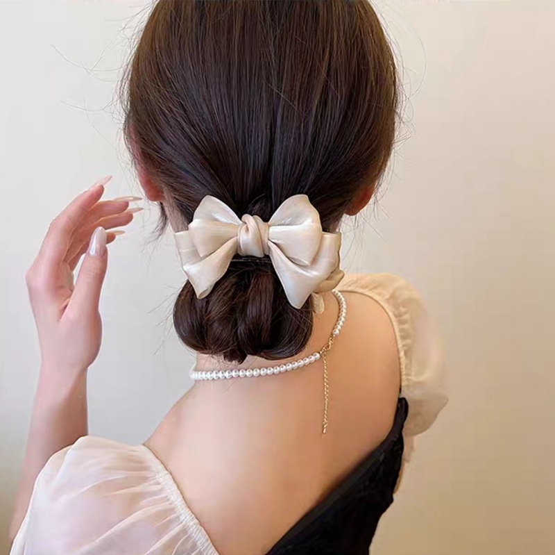 Internet celebrity new black bow hairpin back head spoon summer headdress top clip large ribbon hairpin hair rope hair accessories
