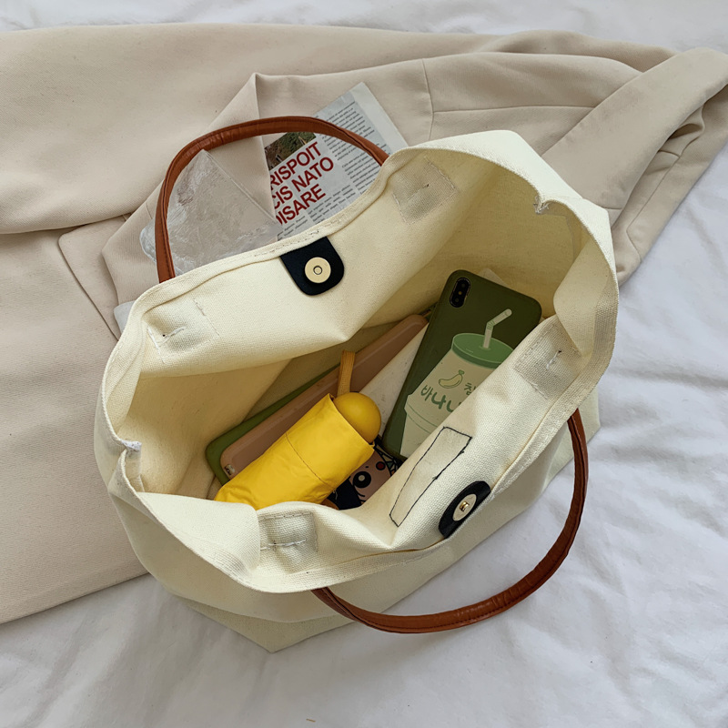 Canvas Bag Large Capacity Magnetic Buckle Canvas Bag ins Japanese Style Design Simple Cold Style Women's Large Women's Handbag