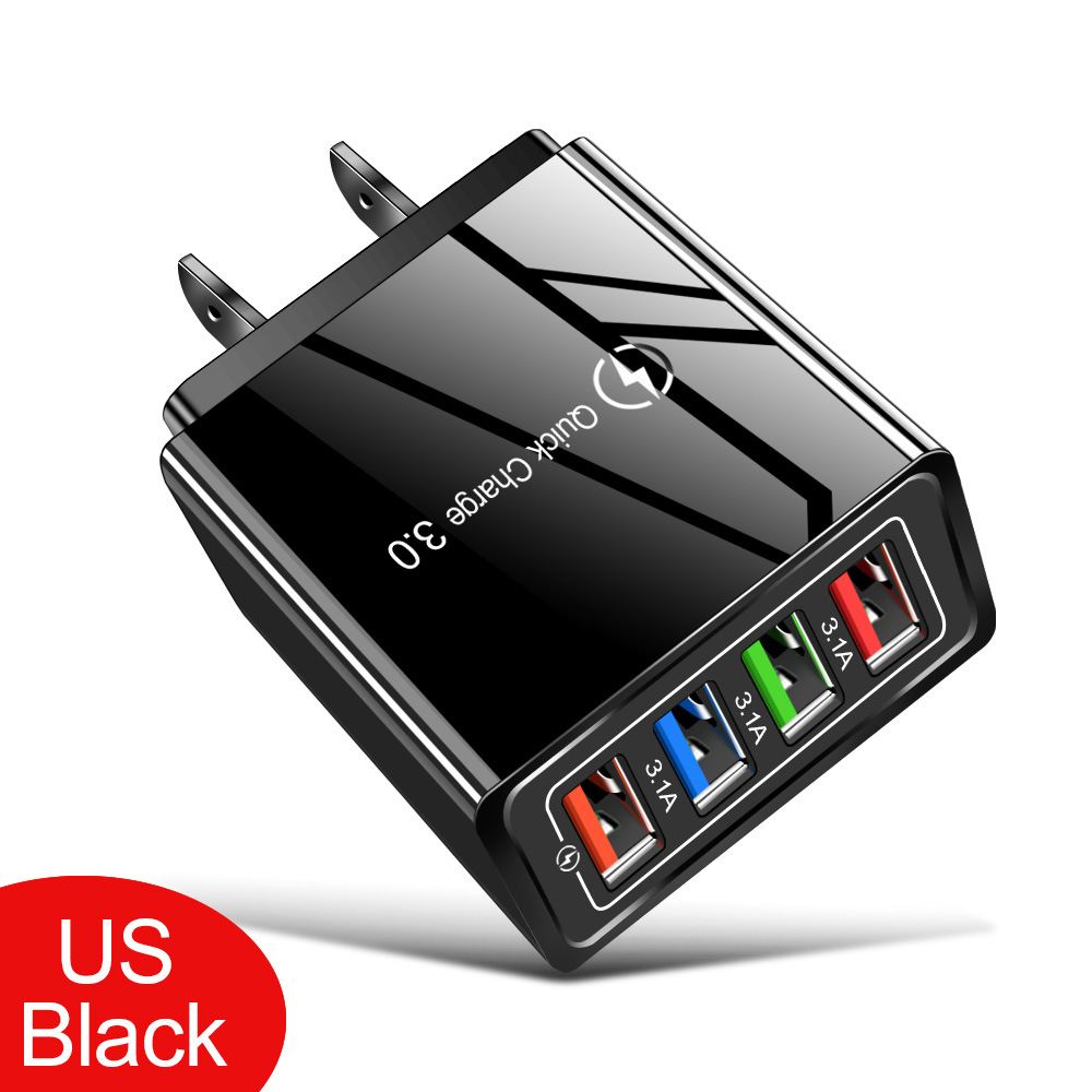 4USB mobile phone charger 3A color charging head LED lamp European regulations US regulations flat cross-border wholesale