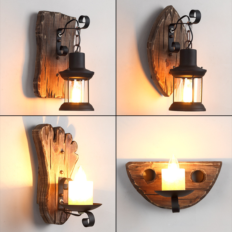 Retro nostalgic boat wood wall lamp industrial style creative clothing hotpot restaurant bar restaurant American style personalized decorative wall lamp