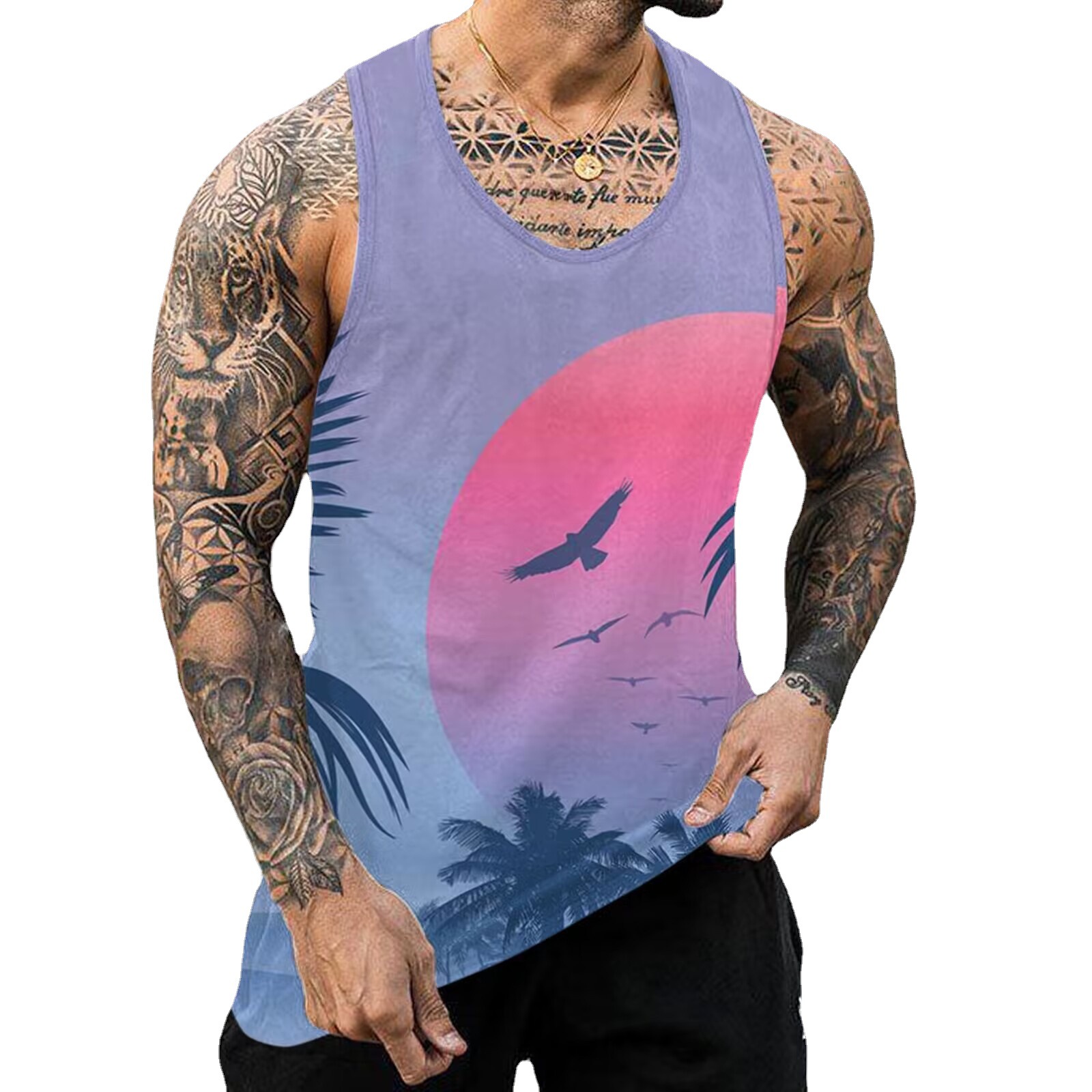 New Vest Cross-border Foreign Trade Men's European and American 3D Printing Loose Casual Men's Vest Factory Straight Hair
