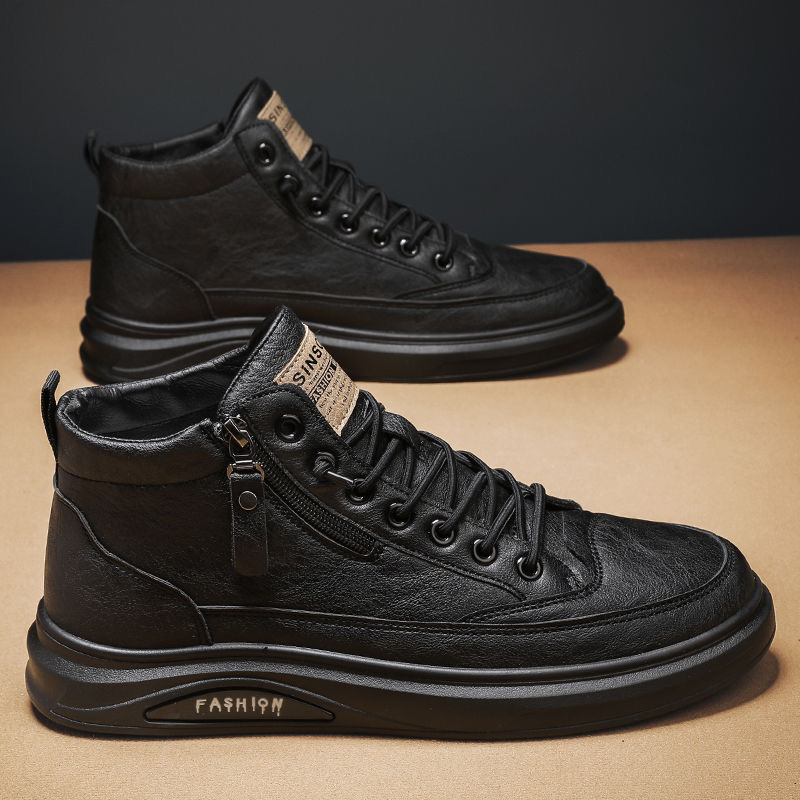 2024 spring men's shoes new breathable high-top shoes men's trendy versatile non-slip wear-resistant casual leather shoes board shoes men