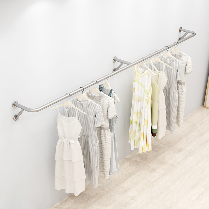 Wall-mounted stainless steel clothes hanging rod wall-mounted clothes rack wall-mounted clothes display rack wall-mounted thickened clothes hanger