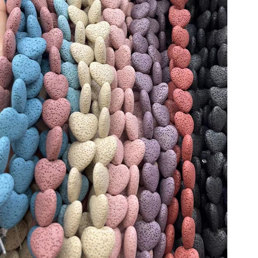 Factory Direct Selling Volcanic Stone Heart Love Beads 2cm Spacing Beads Colorful Volcanic Rock 20MM Pendant Colorful