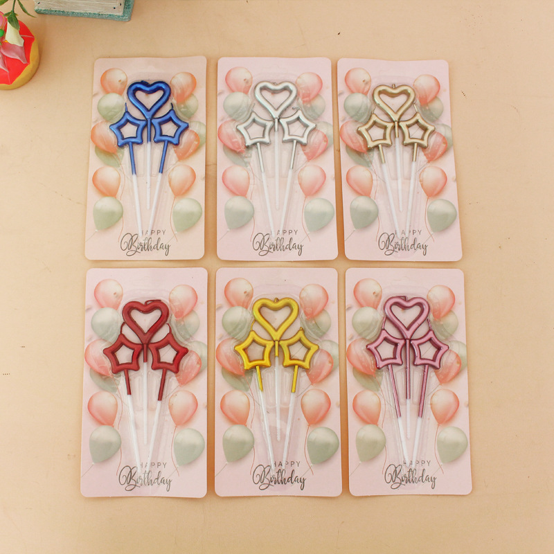 Strict selection of fairy birthday romantic candles Tuhao gold cake decoration plug-in 3 hollow love five-pointed star candles