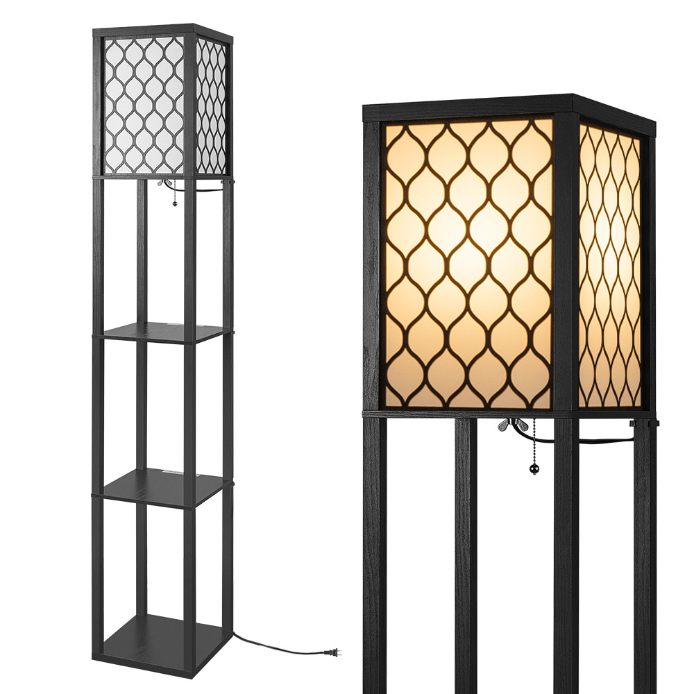 Retro pattern bookshelf floor lamp new Chinese style bookshelf shelf floor lamp