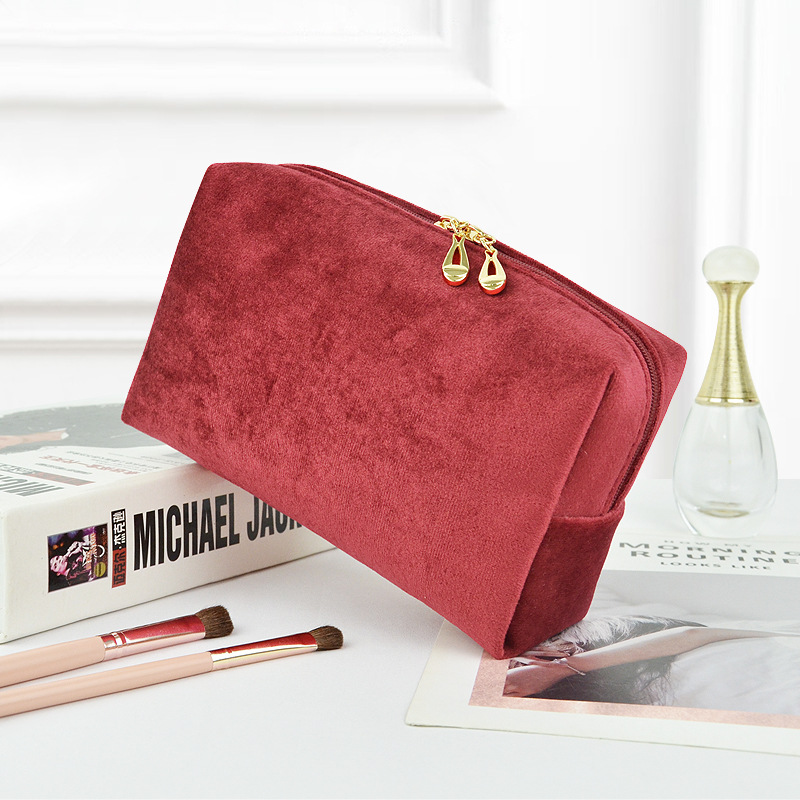 Dopamine Color Plush Octagonal Cosmetic Bag Portable Velvet Clutch Simple Toiletries Storage Bag