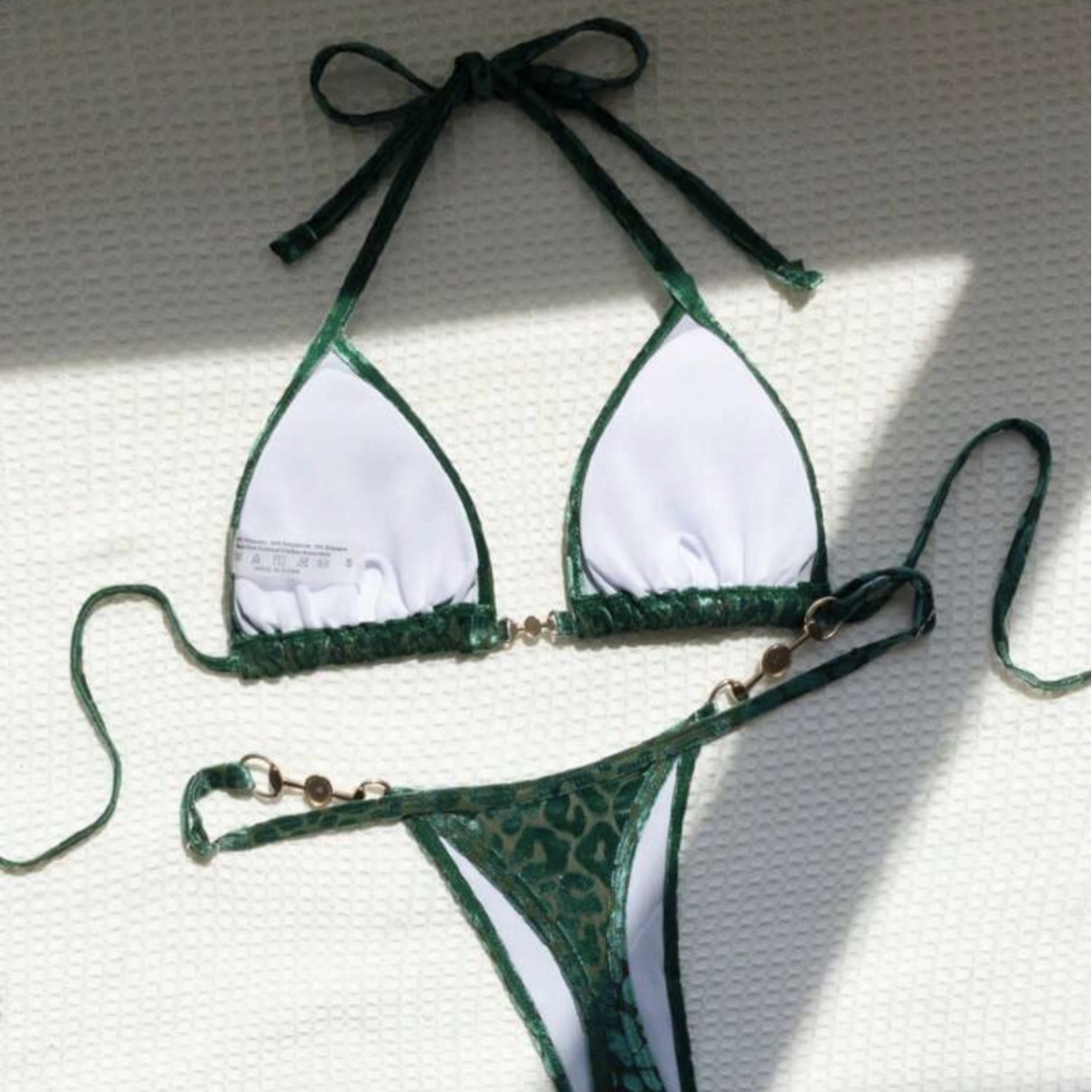 2024 European and American New Sexy T-shaped Pearl Leopard Special Fabric Swimwear Swimsuit Bikini Bikini Cross Border