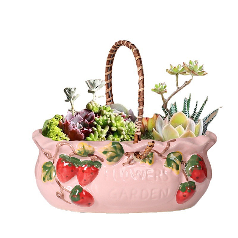 Creative succulent pot large diameter stoneware breathable large meat plant basket home gardening strawberry watermelon basket