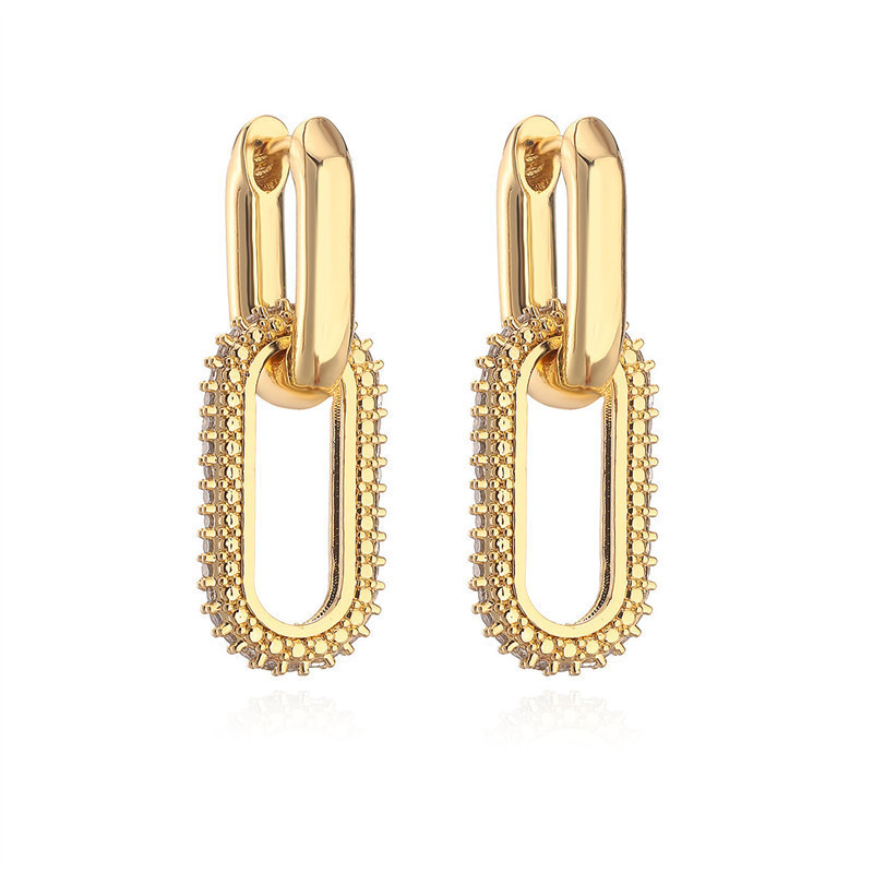 European and American fashion personality earrings full diamond oval ear buckle double ring ear buckle women 2024 new trendy niche design