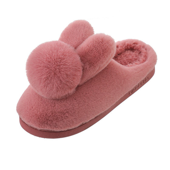 Cotton slippers women's winter thick-soled non-slip three-dimensional plush warm home indoor couple cute outer wear bag heel confinement shoes