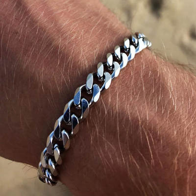 European and American men's titanium steel bracelet cross-border six-sided grinding Cuban bracelet simple personality bracelet trendy earth cool jewelry