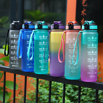 Factory spot cross-border 1000ml bounce kettle gradient water Cup portable scale straw TRITAN Sports Cup