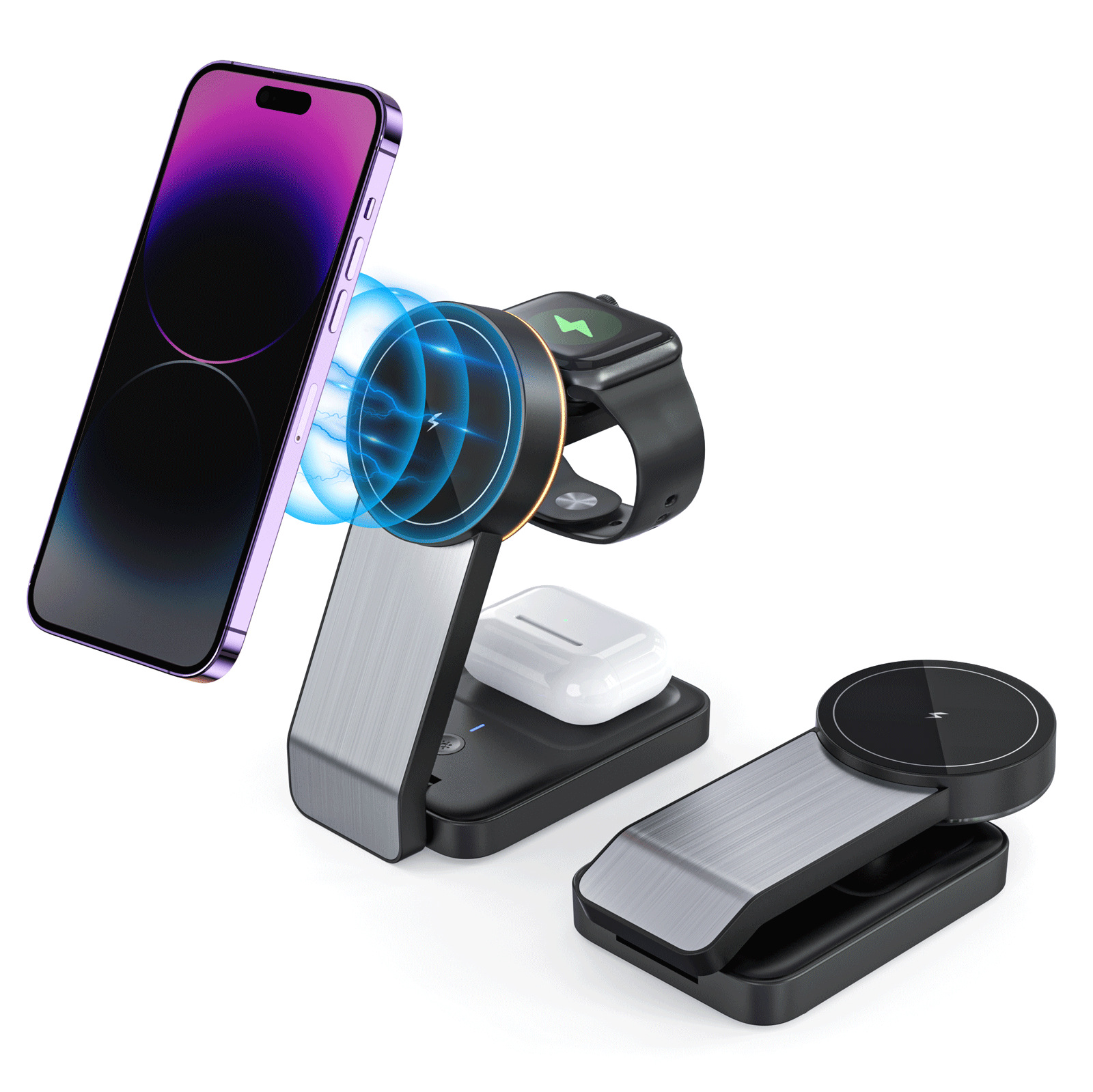 Qi2 Cross-border New Foldable Magnetic Three-in-One Wireless Charger for Apple Mobile Phone Bracket Wireless Charging