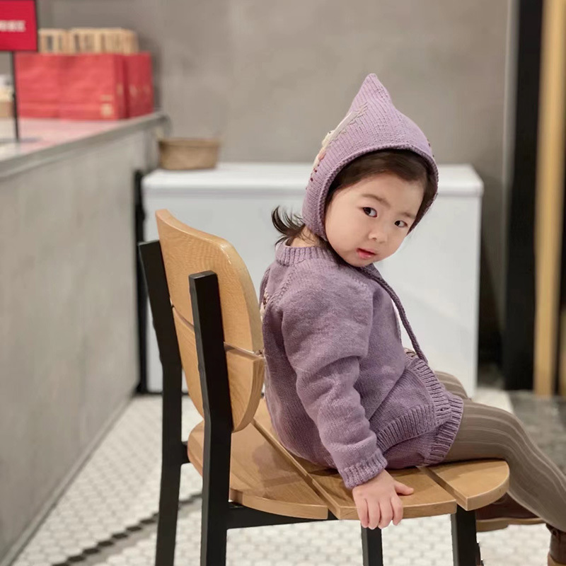 Pure Wool Hand-embroidered Rabbit Cardigan Sweater Shorts Children's Long-sleeved Knitted Coat Autumn and Winter Girls' Top