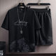 Short-sleeved T-shirt Set Men's Summer New Arrival Snow Mountain Print Fashion Korean Style Slim-fit Large Size Sports Two-piece Set