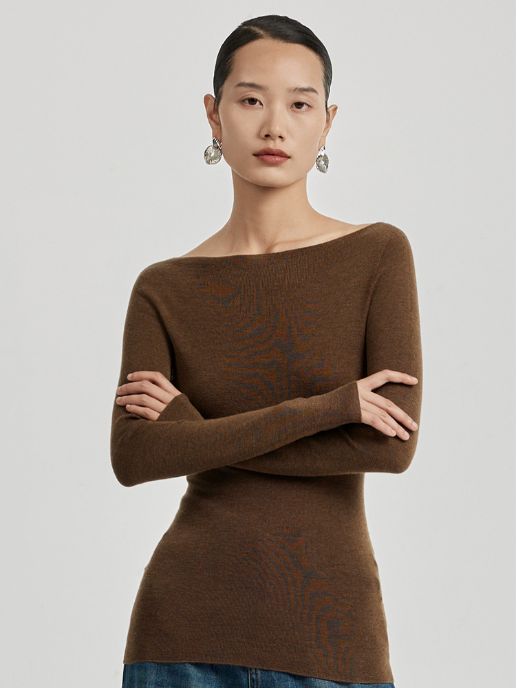 Women's New Arrival off-Shoulder Yarn Seamless Wool Sweater Inner Slim-Fit Sweater Pullover Long-Sleeved Sweater