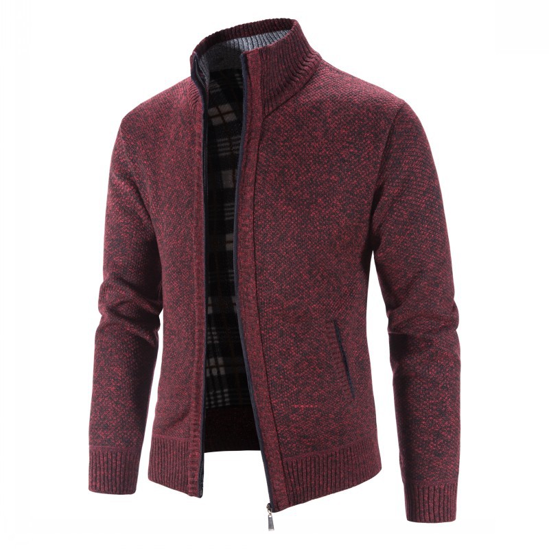 2021 autumn and winter New plus velvet padded large size sweater coat stand collar cardigan Korean casual sweater men's coat