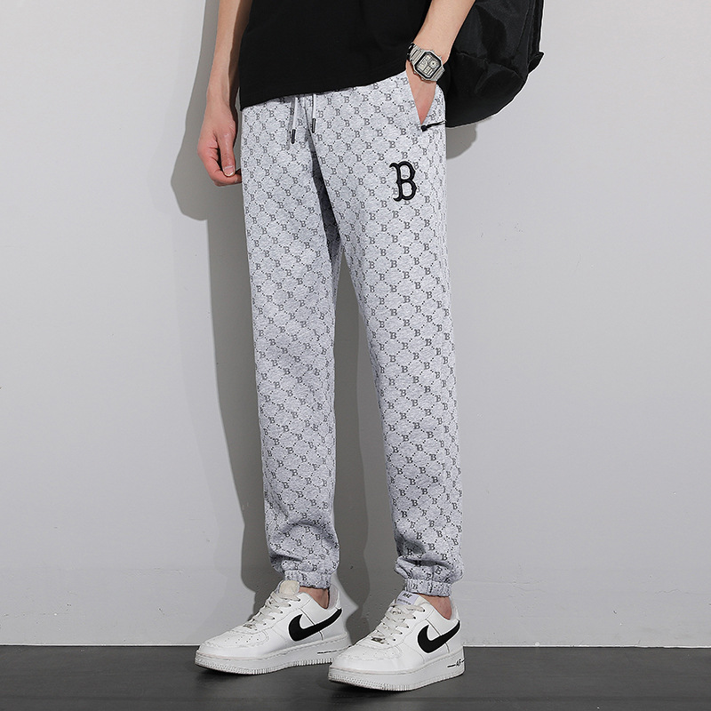 Sports pants men's spring and autumn loose straight ankle-tied sweatpants trendy printed casual pants spring overalls men