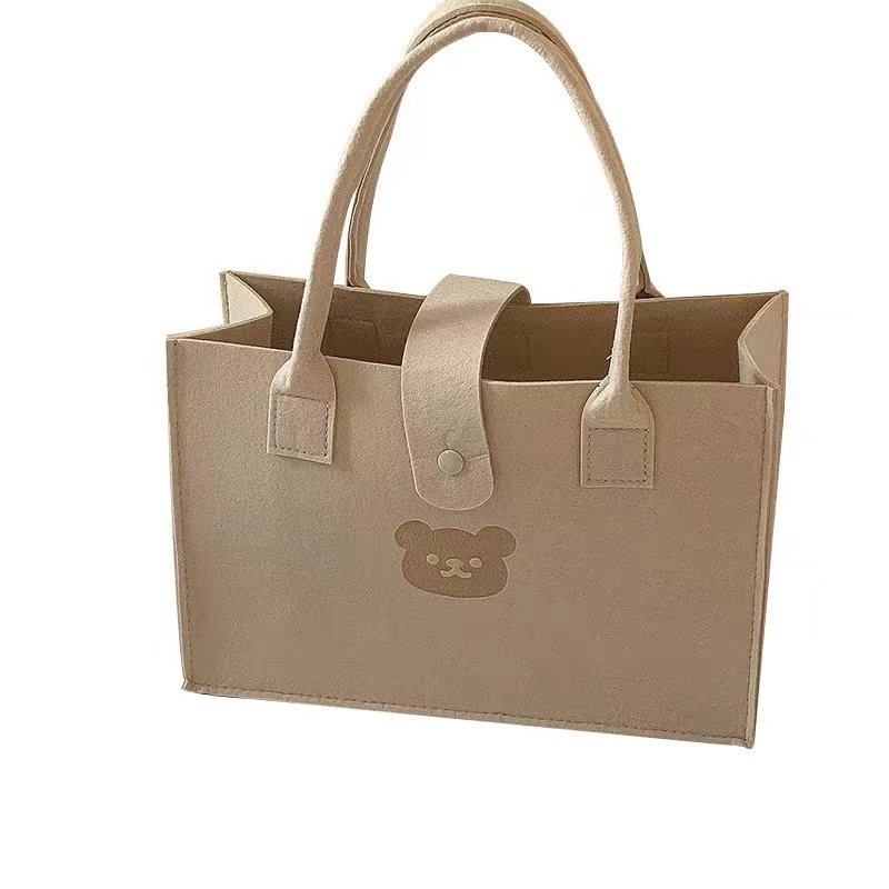 Bear Felt Bag Handbag Women's Travel Shoulder Shopping Bag Tote Bag Cartoon Lunch Large Capacity Bag LOGO