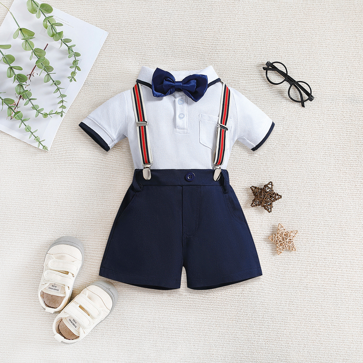 samgamibaby summer children's clothing ins boys' handsome gentleman suit lapel top + suspender shorts