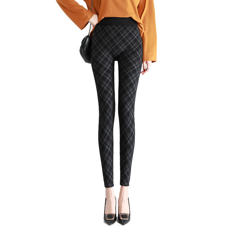 Striped plaid leggings women wear thin high waist large size slim leggings plus velvet northeast cotton pants leather wholesale