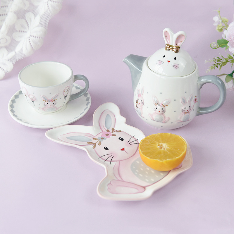 Creative Cute Rabbit Ceramic Plate Rice Bowl Plate Set Light Luxury Ceramic Relief Tableware Home Breakfast Salad Bowl Butterfly