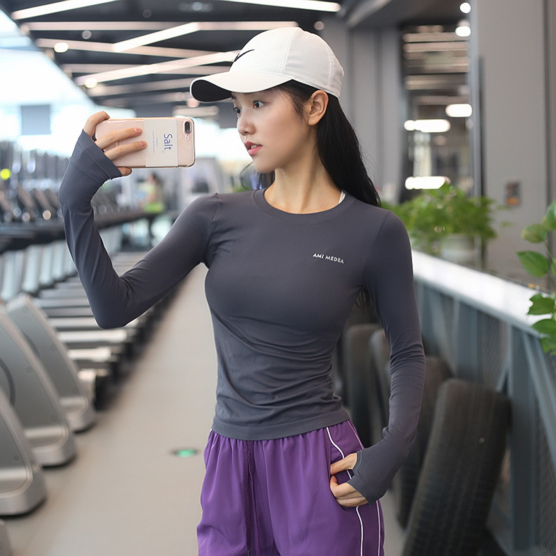 Cross-border Stretch Tight Slimming Sports Long-sleeve Breathable Quick-drying Running Training T-shirt Temperament Yoga Clothing for Women