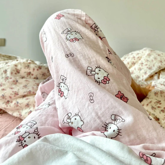 Summer New Arrival Pajama Pants Pink Hello Kitty Printed Loose Home Thin Cartoon Casual Trousers for Outer Wearing and Walking