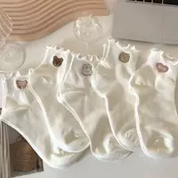 Весенне-летние кружевные носки с медведем, короткие носки с мультяшным милым принтом, носки с завитками в японском стиле, женские носки с милыми ушками
