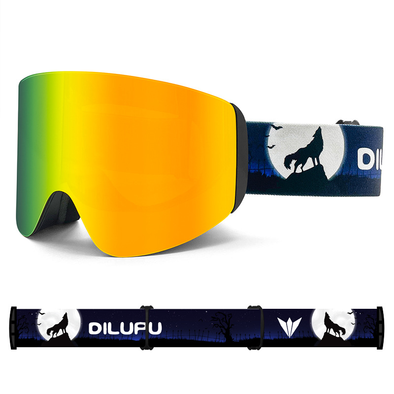 Ski goggles Magnetic suction double-layer anti-fog snow goggles cylindrical adult outdoor sports ski goggles cross-border