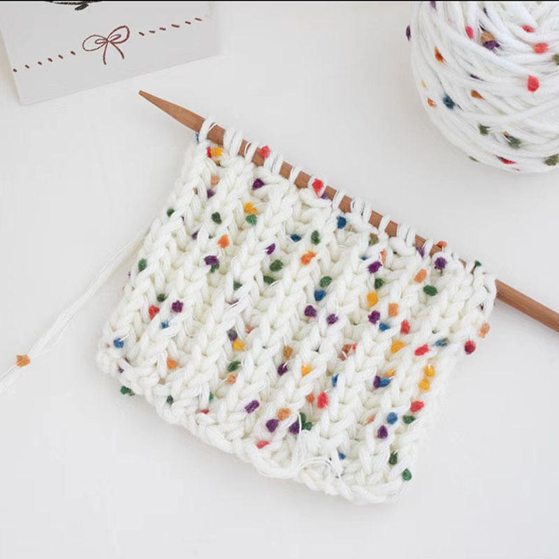 Rainbow candy wool handmade diy woven scarf color beanie hand mixed thread color dot milk cotton stick sewing gift