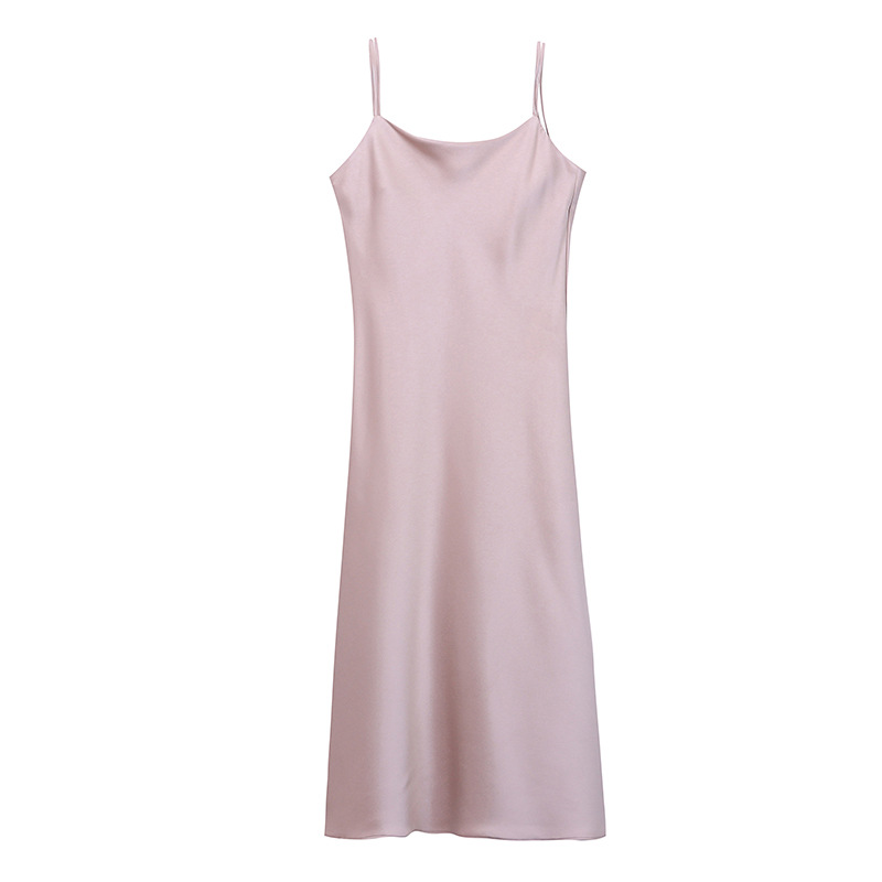Sinan Chic New Chinese Ribbon Design French Satin Glossy Dape Sling Dress SN3333