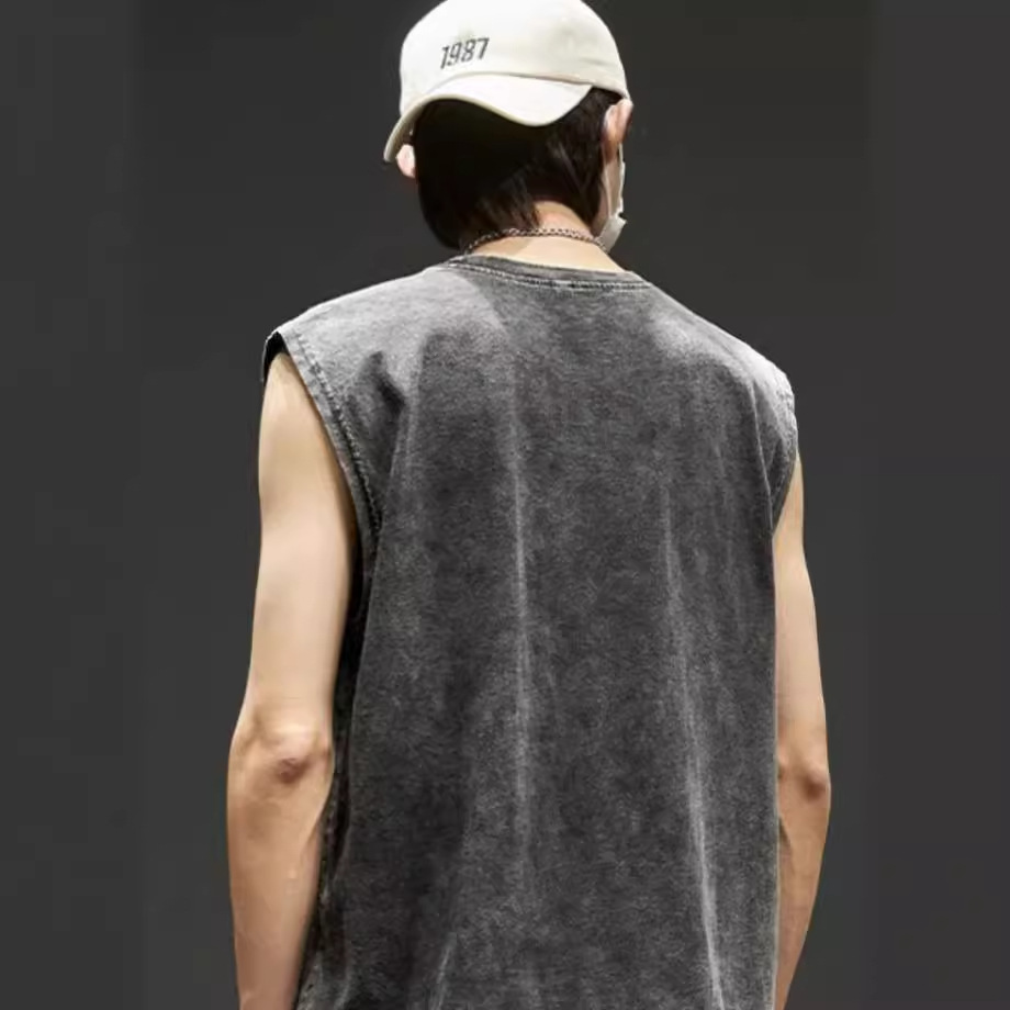 230g Heavy Weight Vest Men's Summer Dressed Retro Trendy Brand Ins Sleeveless T-Shirt American Washed Loose Waistcoat