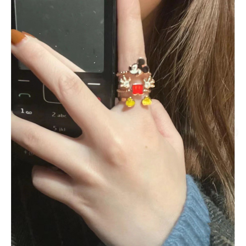 Little Red Riding Book Same Cartoon Cute Mouse Ring Ancient Spirit Strange Jewelry Ring Opening Adjustable for Girlfriend