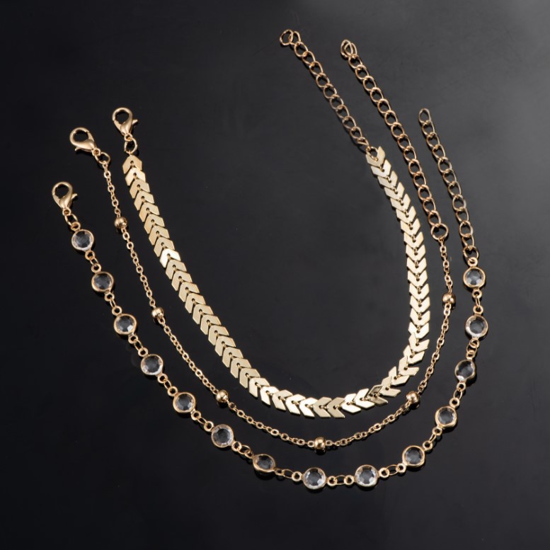 Factory direct supply foreign trade multi-layer new popular foot decoration alloy ball bead chain crystal chain beach anklet women