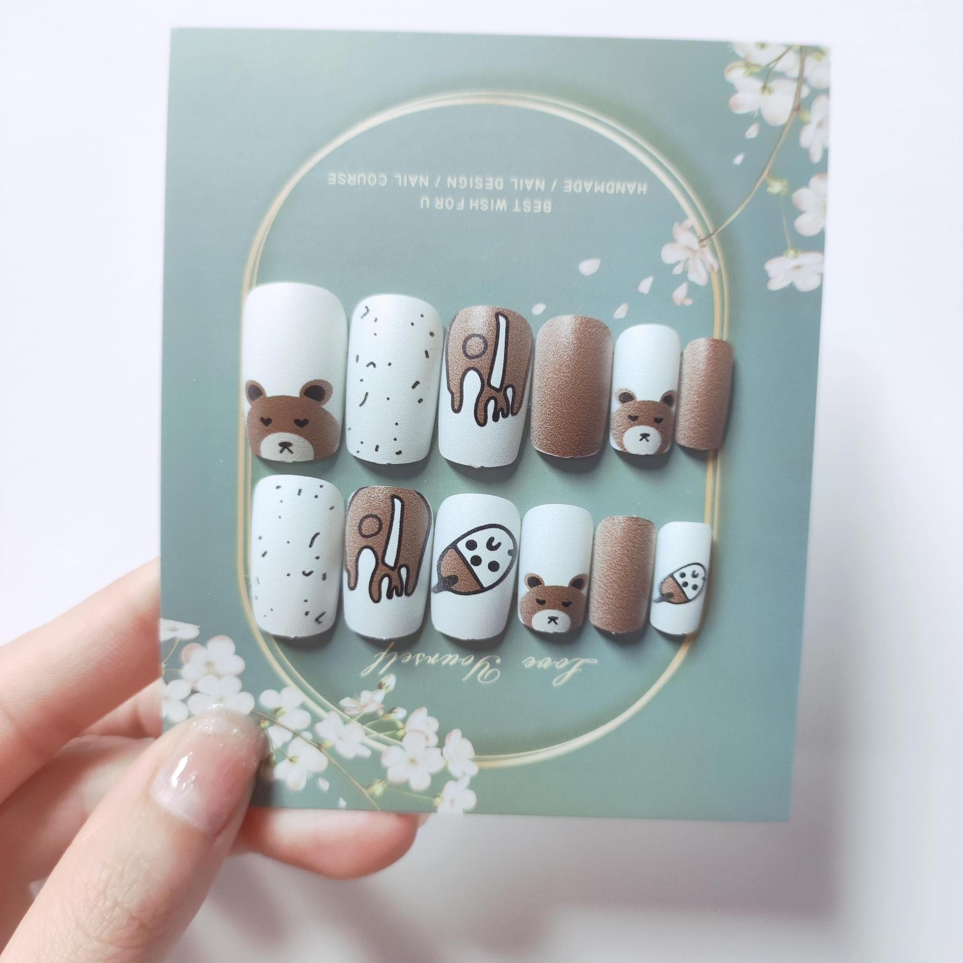 Long Square Style Nail Art Cartoon New Three-Dimensional Wearing Armor False Nail Nail Nail Pieces Boxed Exquisite