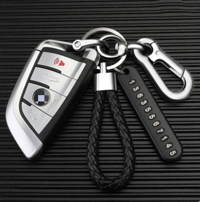 Metal car key chain pendant number plate woven leather rope key ring key chain accessories fashion car accessories