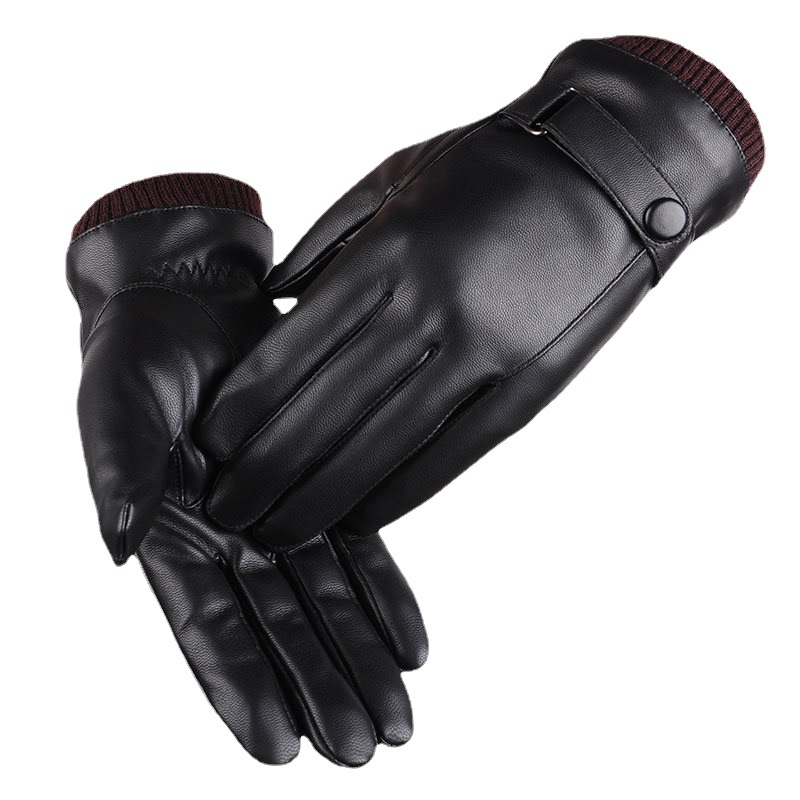 New autumn and winter PU touch screen gloves men's warm cycling outdoor sports Korean casual thickened cotton gloves