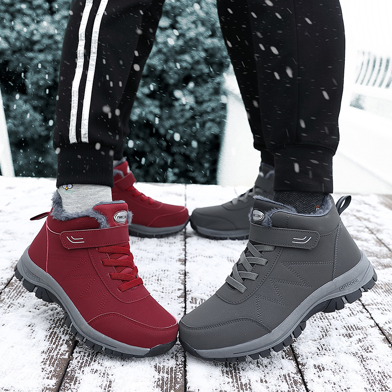 Autumn and Winter fleece-lined middle-aged and elderly walking shoes men's winter round toe cotton in stock Waterproof warm mom shoes old women's shoes