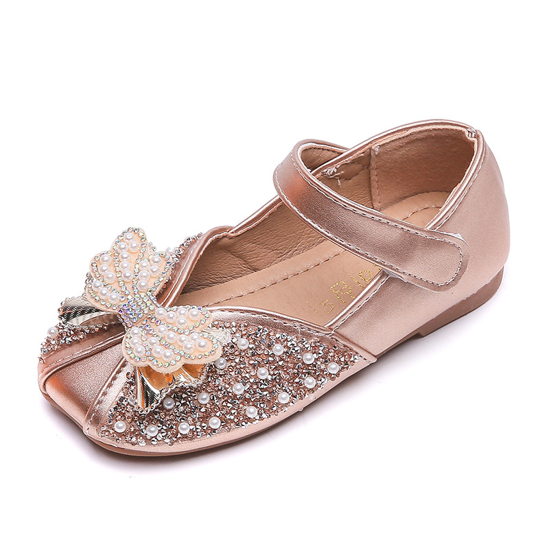Popular Pearl Soft Sole Girl Princess Shoes Autumn New Fashion Girl Shoes Korean Style Bow Children's Crystal Shoes