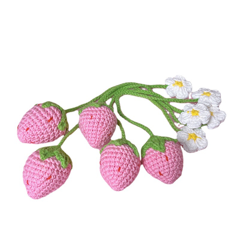 New Crochet Strawberry Pendant DIY Handmade Finished Sunflower Flower Bookmark Bag Accessories Curtain Belt