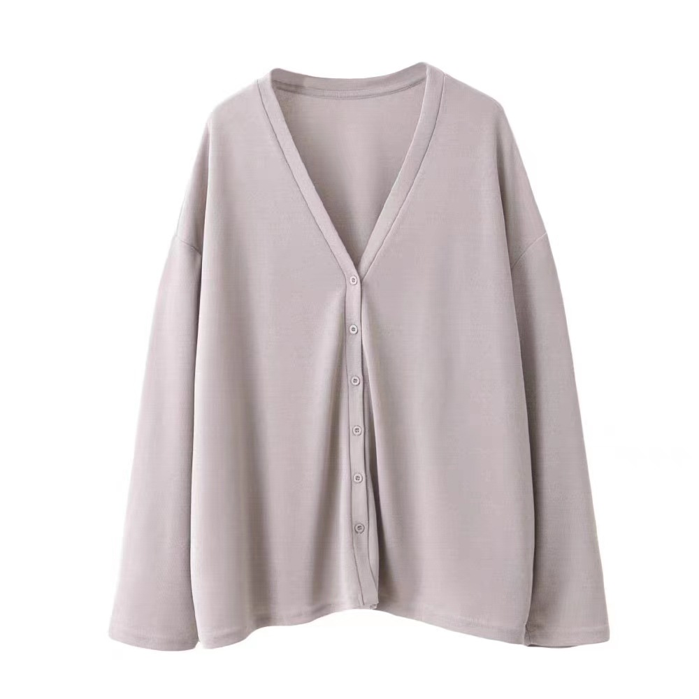 V-Neck Thin Ice Silk Cardigan Women's Spring and Summer New Korean-style Loose Sunscreen Clothes All-match Button Long-sleeved Knitwear